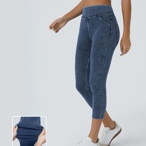Halara Flex™ Crossover Pocket Washed Denim Capri Casual Leggings